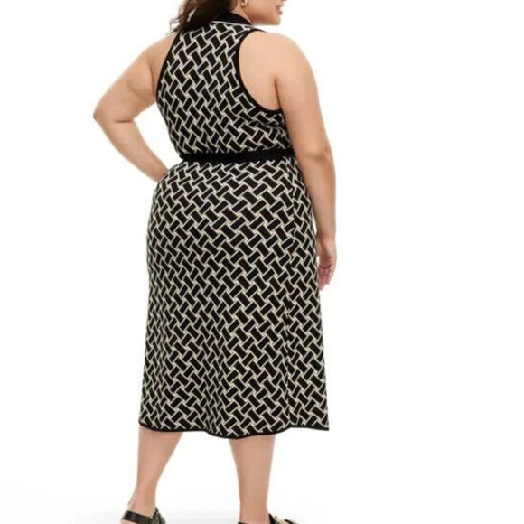DVF Collared Sleeveless Vintage Weave Sweaterknit Wrap Dress NWT Sz XL - Picture 2 of 7